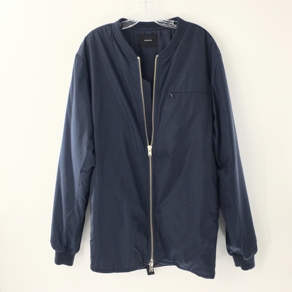 Stampd Mens Bomber Jacket Full Zip Hidden Pockets Blue Interior Straps Sz XXL - Picture 10 of 16